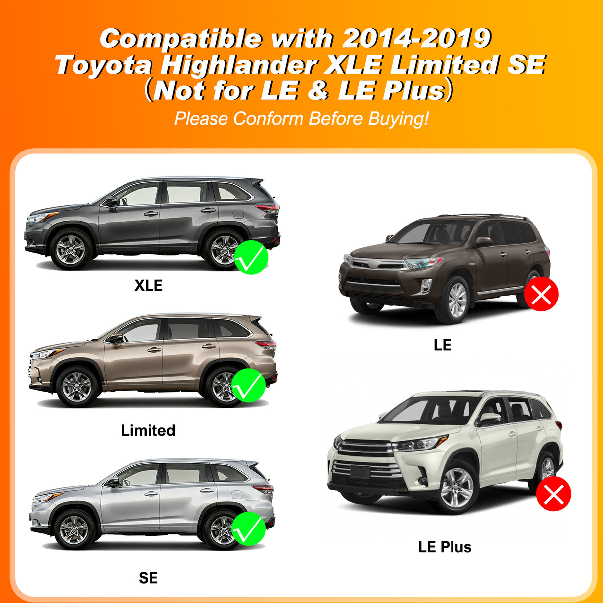 2014 2015 2016 2017 2018 2019 Toyota Highlander XLE Limited SE Aluminum Heavy Duty Roof Rack Cross Bars