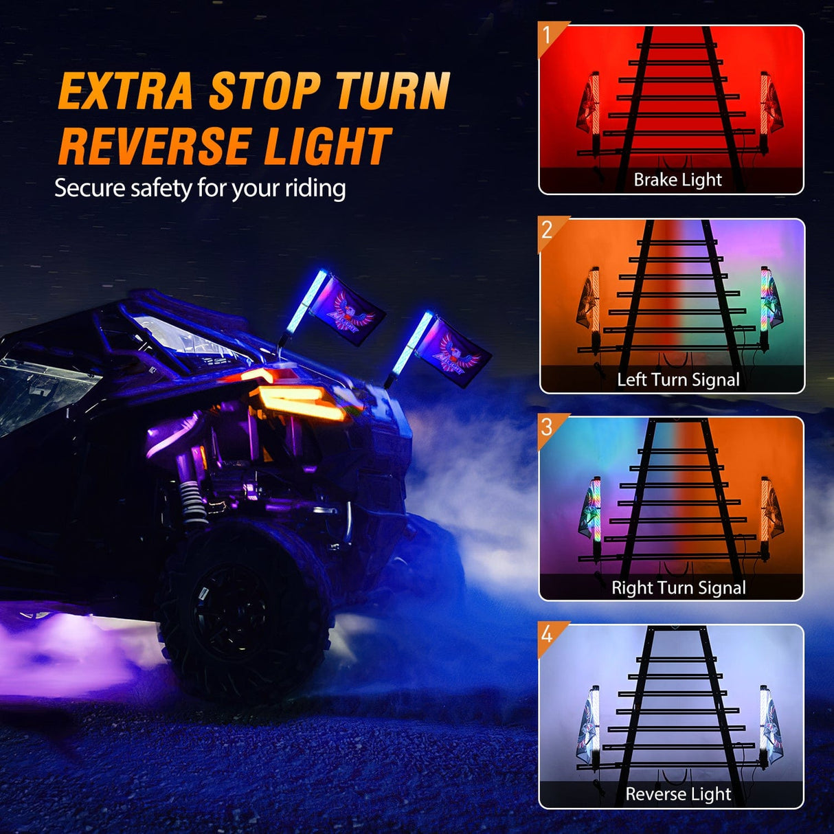 LED Whip Light 2Pcs 2FT Spiral Antenna Bluetooth Remote App Control Led Fat Whip Light