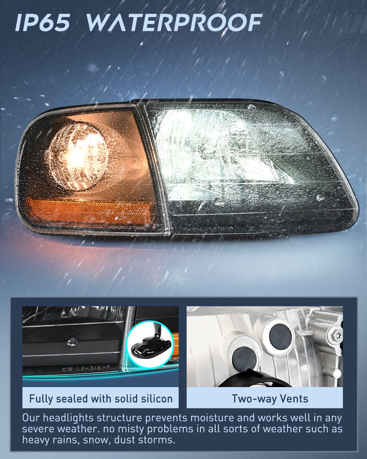 Headlight Assembly 1997 1998 1999 2000 2001 2002 2003 Ford F150 Headlight Assembly Expedition Black Housing Amber Reflector