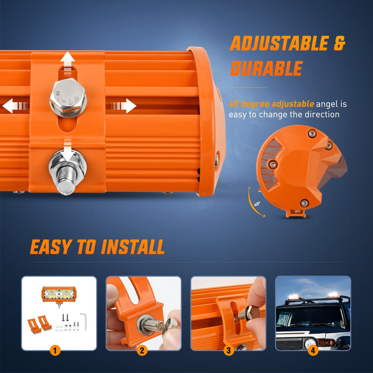 LED Work Light 2pc 6.5 Inch 120W Spot Flood Combo Orange Case Led Light Bar