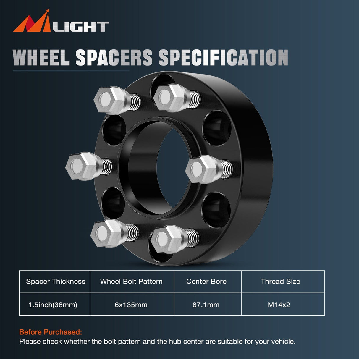 Wheel Spacers 1.5inch (38mm) Wheel Spacers 4Pcs For 2004 2005 2006 2007 2008 2009 2010 2011 2012 2013 2014 Ford F150 2WD 4WD | 6x135 | 87.1 Hub Bore | 14x2 Studs