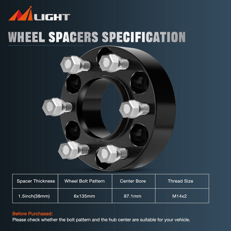 Wheel Spacers 1.5inch (38mm) Wheel Spacers 4Pcs For 2004 2005 2006 2007 2008 2009 2010 2011 2012 2013 2014 Ford F150 2WD 4WD | 6x135 | 87.1 Hub Bore | 14x2 Studs