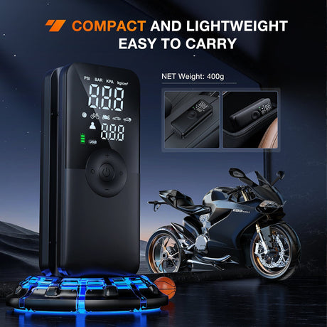 inflator Tire Inflator Portable Air Compressor Rechargeable Battery Cordless 150PSI Faster Inflation Air Pump for Car Tires with Tire Pressure Gauge