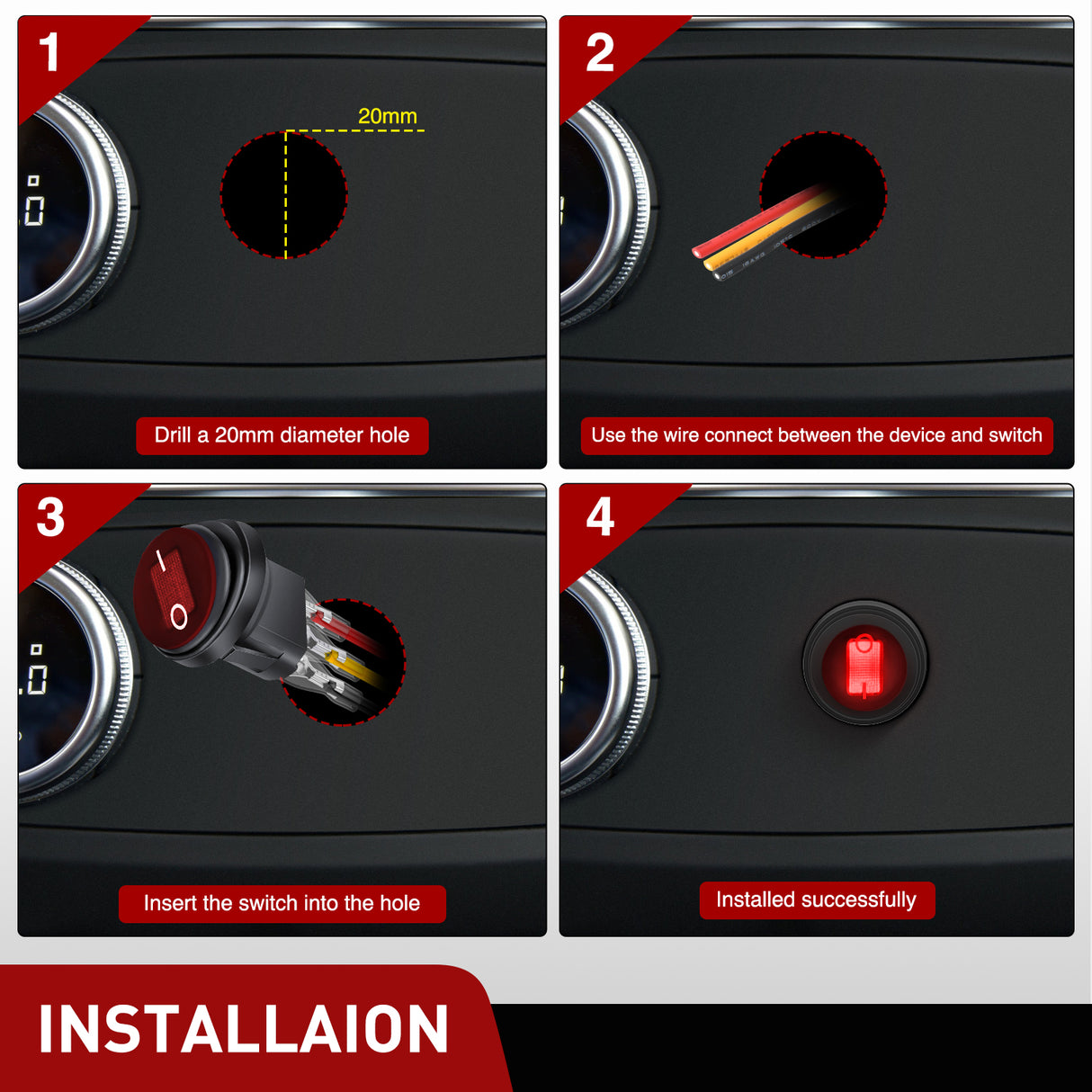 Nilight 5Pcs Waterproof Round Rocker Toggle Red LED Switch 12V 20A 3 Pin ON Off SPST for Car Truck Boat Marine Automotive RV with Locked Terminal Wires