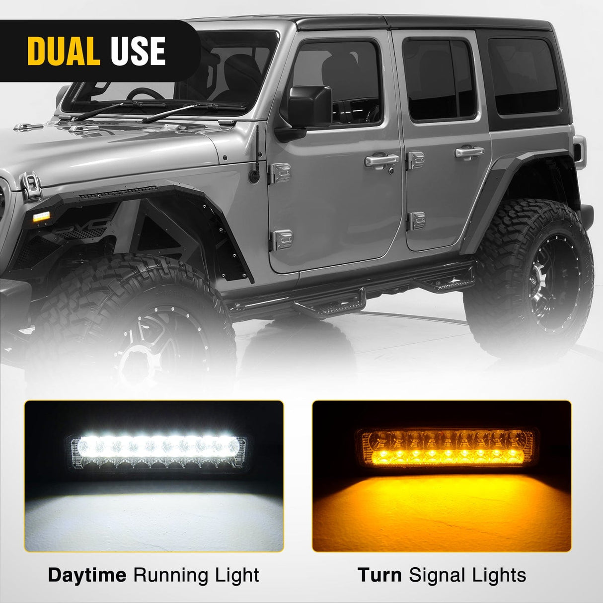 Fender 2018 2019 2020 2021 2022 2023 2024 2025 Jeep Wrangler JL&JL Unlimited 2/4Doors Wide Flat Front & Rear Fender Flares w/LED Lights Turn Signal Lights DRL (No fit 2020+ Gladiator JT)