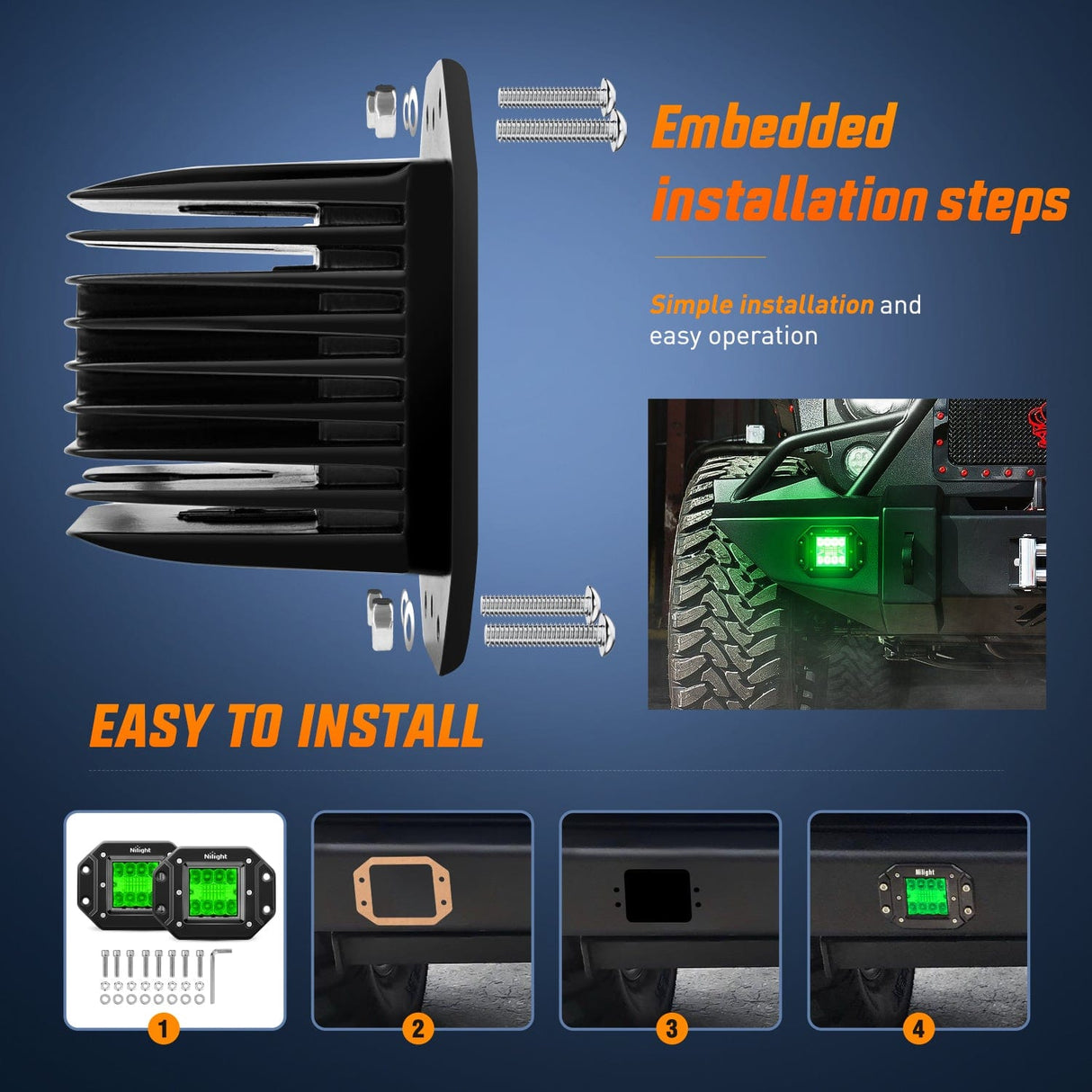 Light Bar Wiring Kit Flush Mount LED Light Pods 2 PCS 42 W Green Upgraded Spot Flood Combo Bumper Driving Fog Lights Fishing Hunting Emergency Safety Signal Light for UTV Pickup Van Boat Tractor