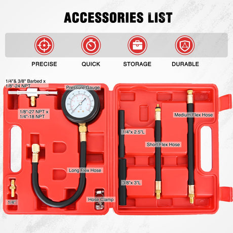 inflator 9pcs 0-100 PSI Fuel Injection Pump Pressure Gauge Petrol Engine Diagnostic Tester Kit