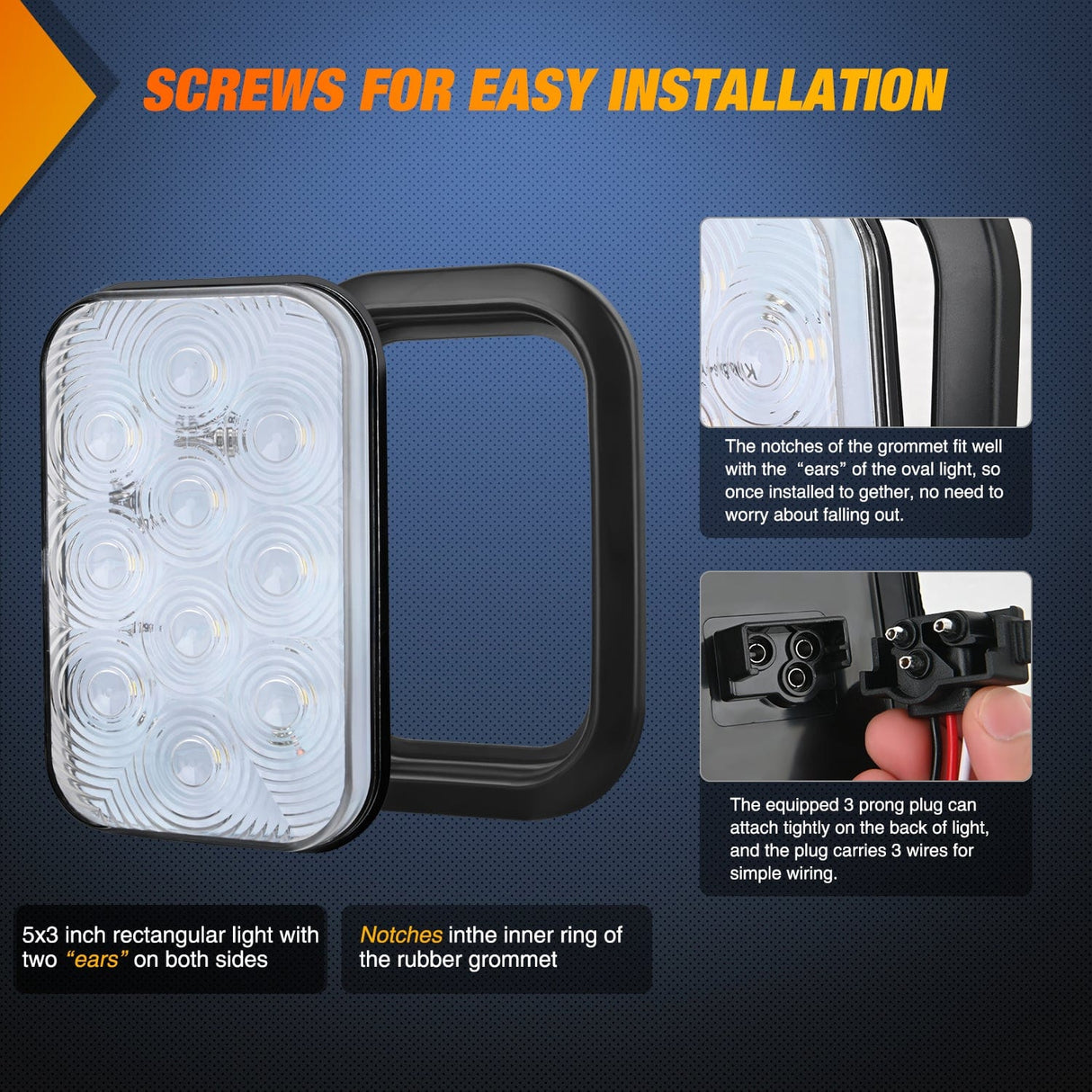 Tail Brake Turn Reverse Lights 2 Pcs 5 X 3 Inch 24 Led White Rectangular Trailer Tail Light