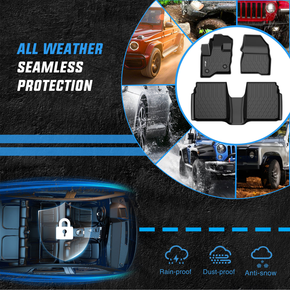 Floor Mats for Ford Flex 2009 2010 2011 2012 2013 2014 2015 2016 2017 2018 2019 All Weather Custom Fit Heavy Duty Floor Liners