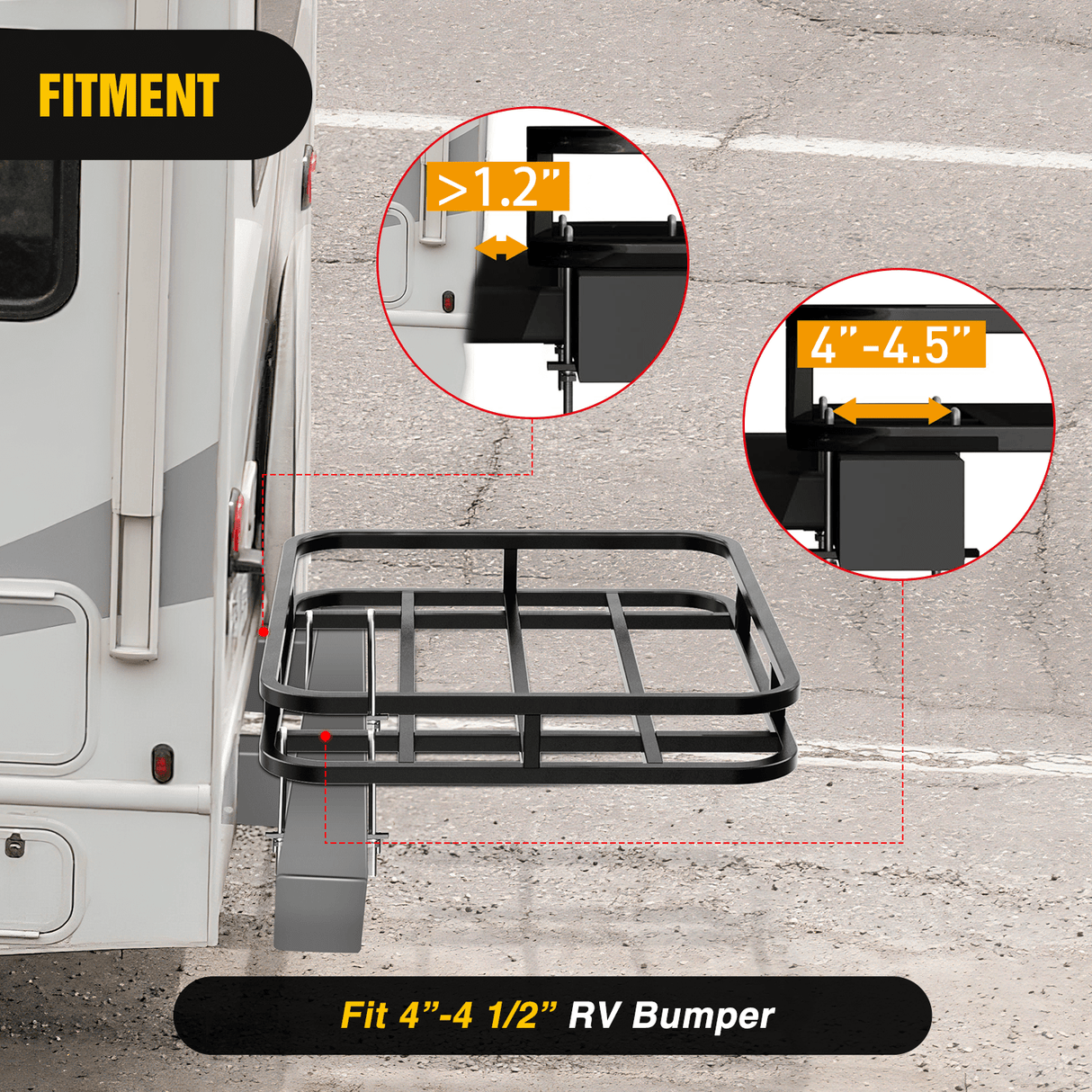 Accessories 32 x 26 x 4 Inch RV Bumper Mounted Cargo Rack Carrier with Net Fits 4-inch or 4-1/2-inch Bumpers