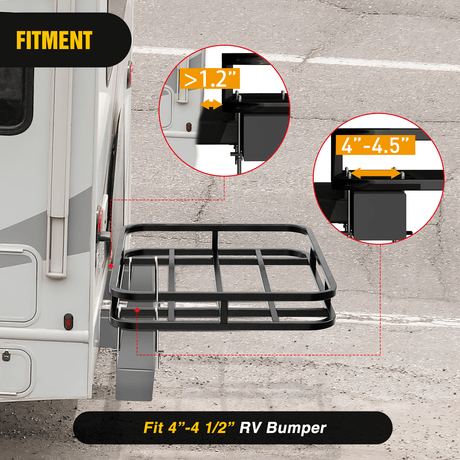 Accessories 32 x 26 x 4 Inch RV Bumper Mounted Cargo Rack Carrier with Net Fits 4-inch or 4-1/2-inch Bumpers