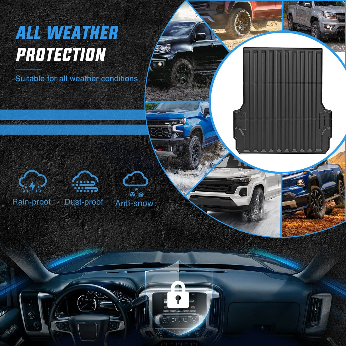 Truck Bed Mat 5ft Rubber Short Bed For 2015 2016 2017 2018 2019 2020 2021 2022 Chevy Colorado/GMC Canyon