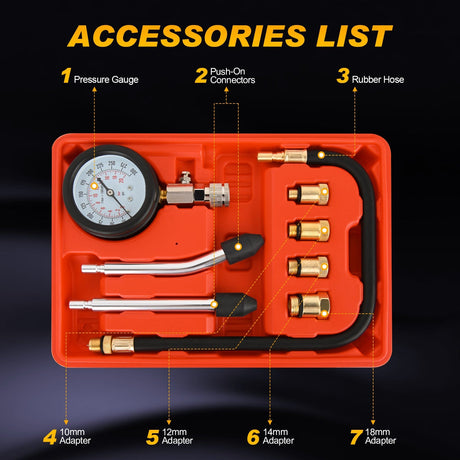 inflator 8PCS Petrol Gas Engine Cylinder Compression Tester Kit