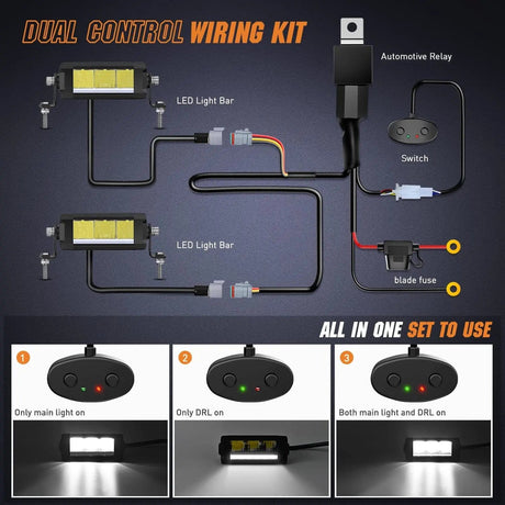 Motor Vehicle Lighting 5.3 Inch 15W 1680LM Slim DRL Anti-Glare Spot LED Light Bars (Pair) | 16AWG DT Wire