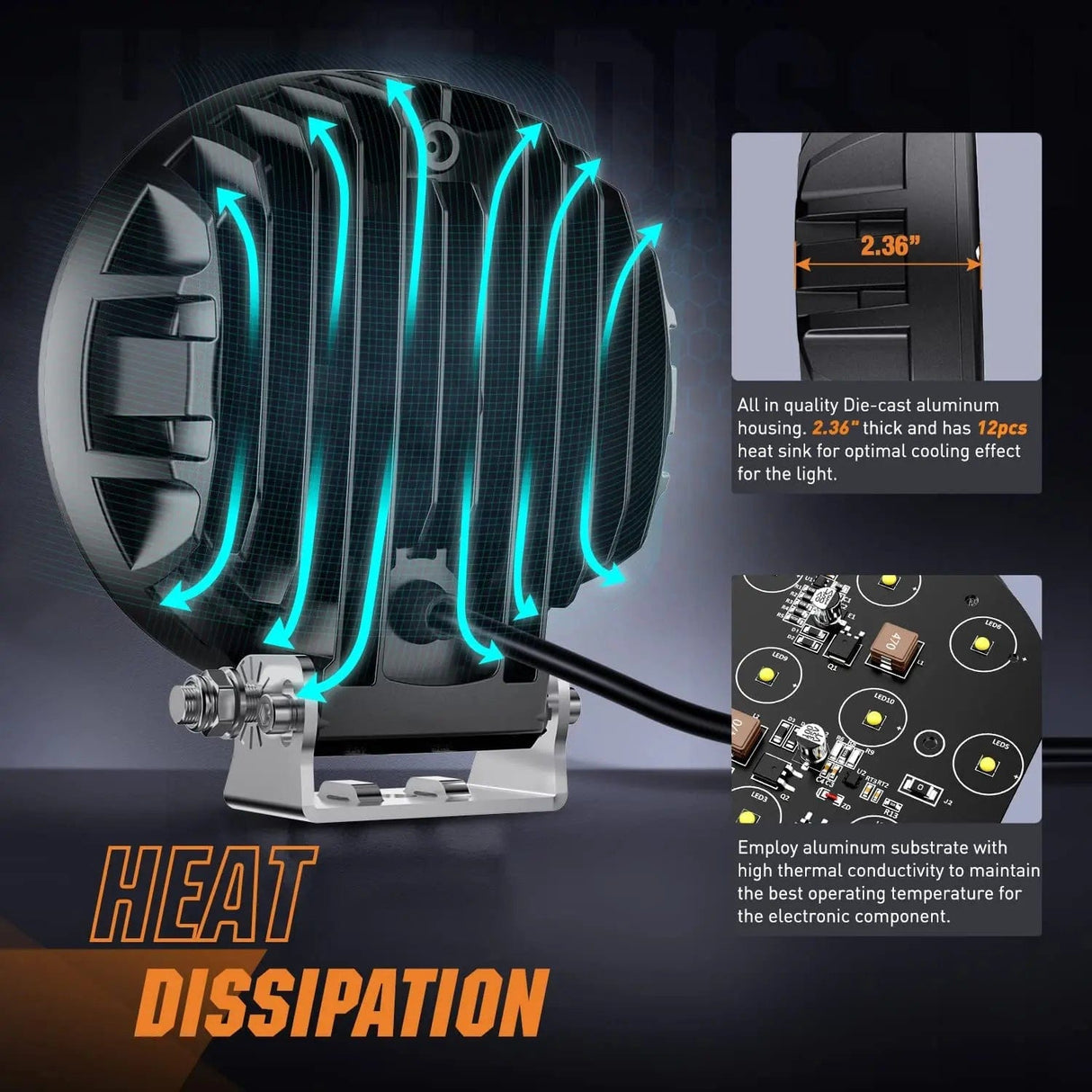 LED Light Bar 5.7 Inch 50W 6500LM Round Spot Flood LED Work Lights (Pair) | 16AWG DT Wire