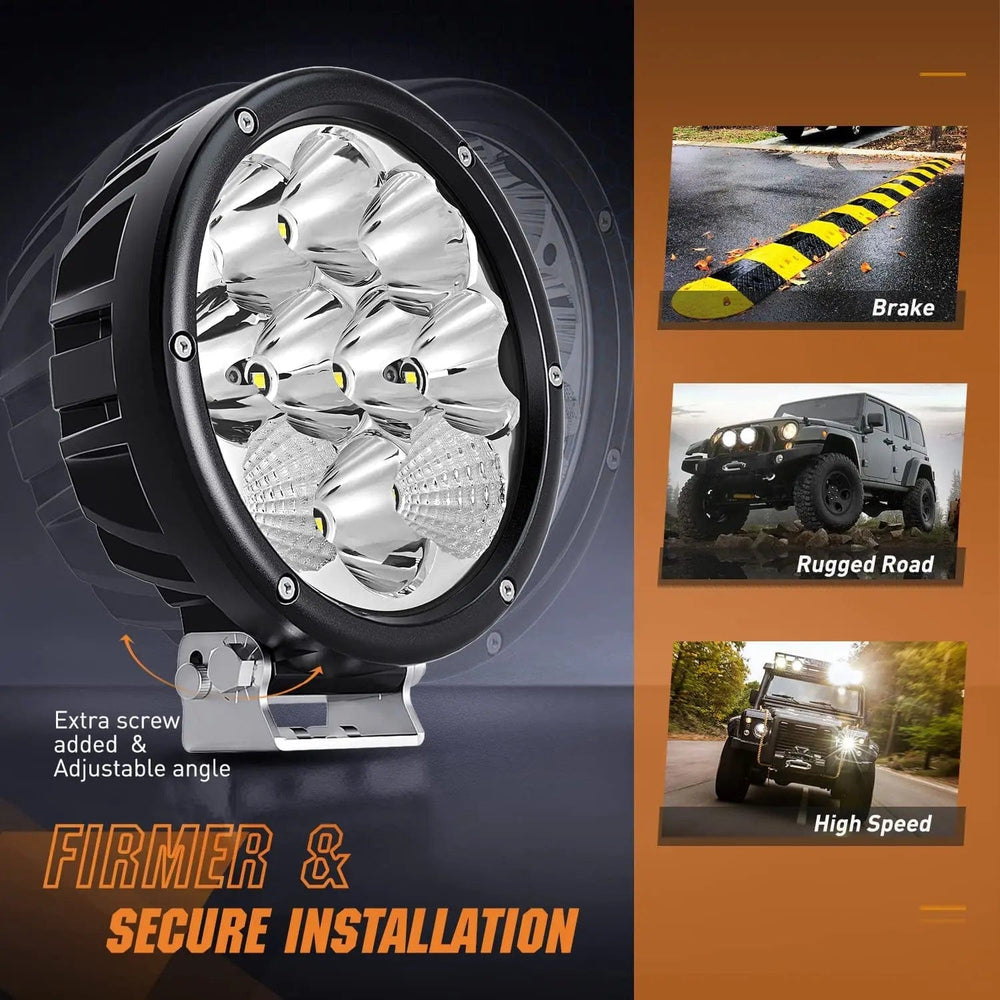 LED Light Bar 5.7 Inch 50W 6500LM Round Spot Flood LED Work Lights (Pair) | 16AWG DT Wire