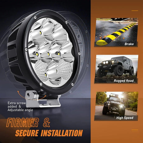 LED Light Bar 5.7 Inch 50W 6500LM Round Spot Flood LED Work Lights (Pair) | 16AWG DT Wire