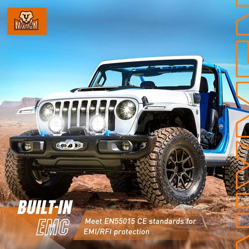 LED Light Bar 5.7 Inch 50W 6500LM Round Spot Flood LED Work Lights (Pair) | 16AWG DT Wire