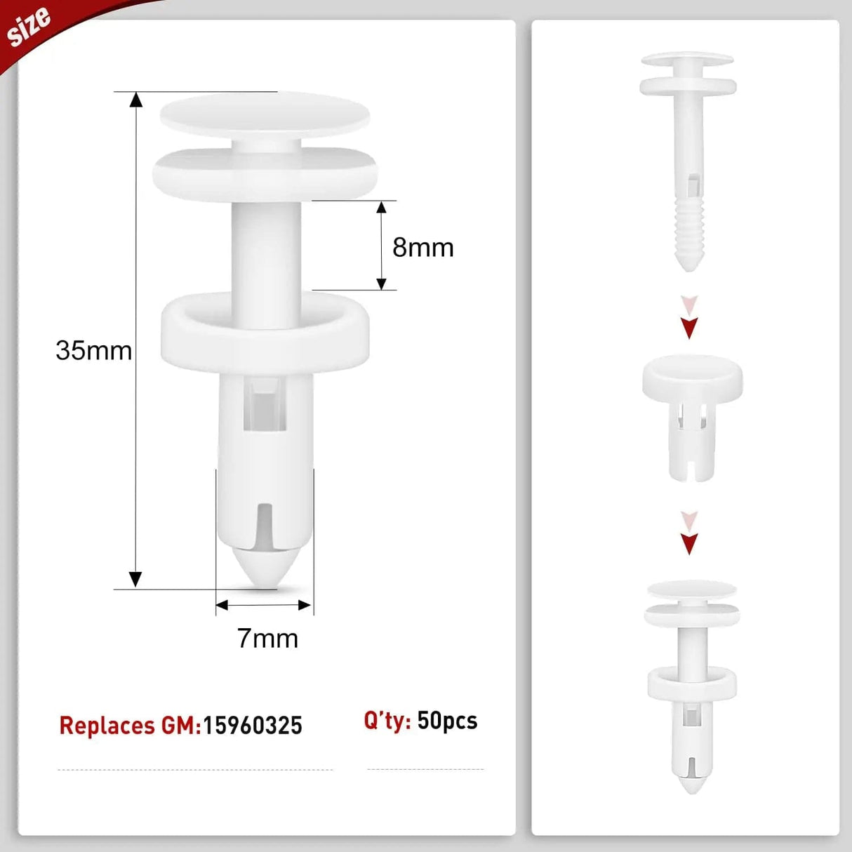 retainer clips 50 Pcs Head 15mm Hole 7mm Door Trim Panel Push-Type Retainer Clips Replacement for GM 15960325 Chevrolet Trucks Cadillac Trucks and GMC Trucks Automobiles
