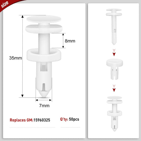 50 Pcs Head 15mm Hole 7mm Door Trim Panel Push-Type Retainer Clips Replacement for GM 15960325 Chevrolet Trucks Cadillac Trucks and GMC Trucks Automobiles Nilight