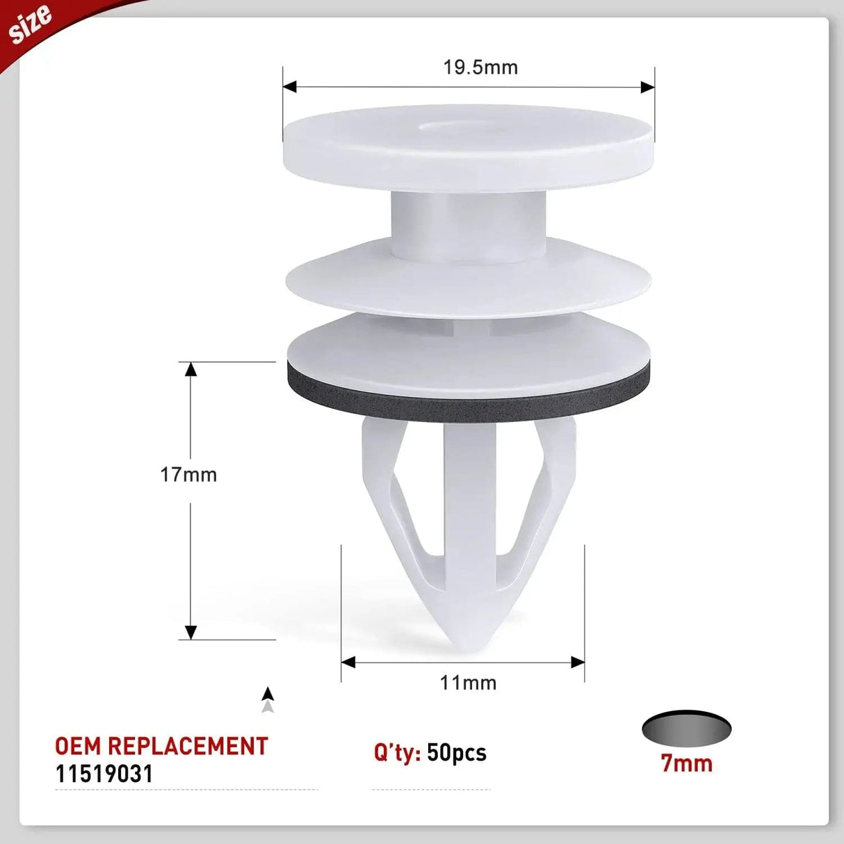 retainer clips 50 Pcs Head 19.5mm Hole 7mm Door Trim Panel Retainer Clips Replacement for 2005-2009 Buick Allure 2013-2018 Cadillac ATS 2007-2013 Chevy Avalanche 08-09, Replaces GM 11519031 Hummer H2 2003