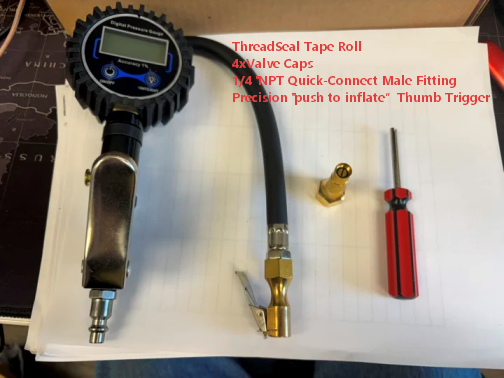 Digital Tire Inflator Pressure Gauge 250PSI Rubber Hose Quick Connect Coupler (25% OFF Final Checkout)