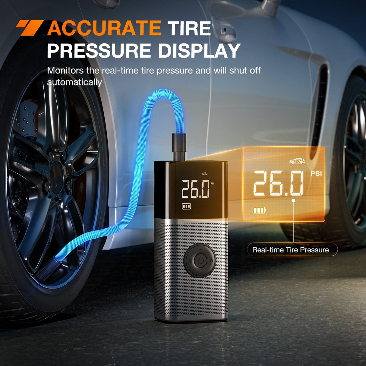 inflator Tire Inflator Portable Air Compressor Rechargeable 12VDC 150PSI Cordless Battery Cigarette Powered