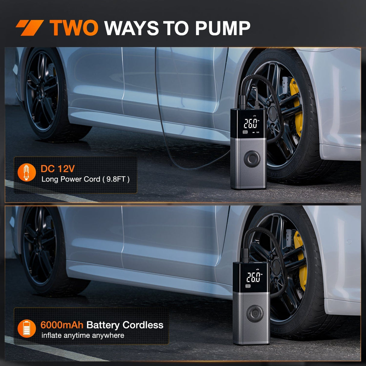 inflator Tire Inflator Portable Air Compressor Rechargeable 12VDC 150PSI Cordless Battery Cigarette Powered