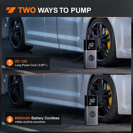 inflator Tire Inflator Portable Air Compressor Rechargeable 12VDC 150PSI Cordless Battery Cigarette Powered