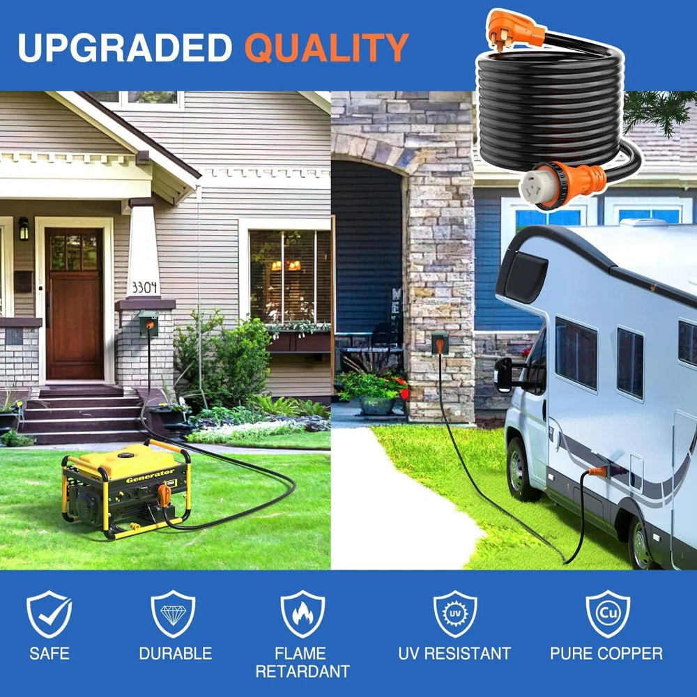 RV Parts 50 Amp 25FT RV Locking Extension Cord 250V Heavy Duty 6/3+8/1 Gauge Pure Copper STW Wire ETL Listed 4 Prong 14-50P SS2-50R 50F/50M Cable Suit for Trailer Campers Caravan