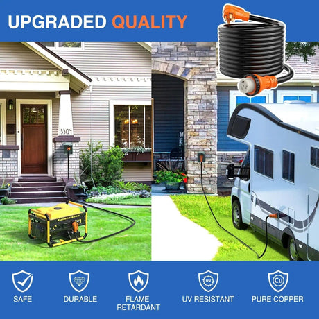 RV Parts 50 Amp 25FT RV Locking Extension Cord 250V Heavy Duty 6/3+8/1 Gauge Pure Copper STW Wire ETL Listed 4 Prong 14-50P SS2-50R 50F/50M Cable Suit for Trailer Campers Caravan