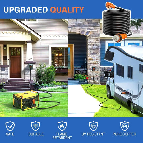 RV Parts 50 Amp 50FT RV Locking Extension Cord 250V Heavy Duty 6/3+8/1 Gauge Pure Copper STW Wire ETL Listed 4 Prong 14-50P SS2-50R 50F/50M Cable Suit for RV Trailer Campers Caravan