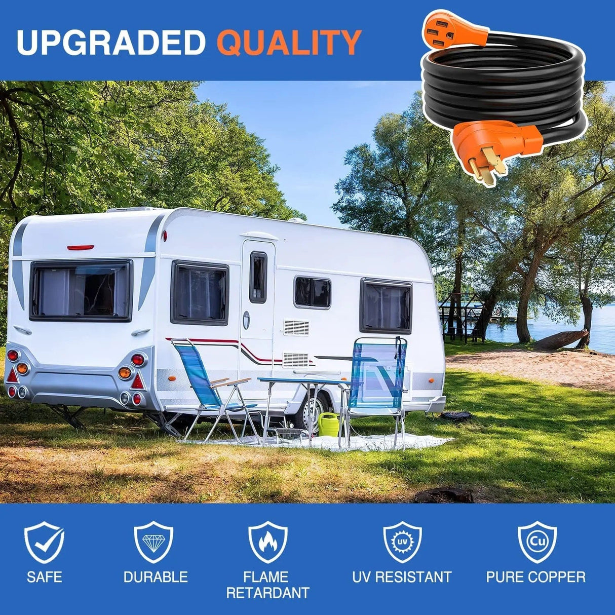 RV Parts 50 Amp15FT RV EV Extension Cord 250V Heavy Duty 6/3+8/1 Gauge Pure Copper STW Wire UL ETL Listed 4 Prong Nema 14-50P 14-50R 50F/50M Cable Suit for RVs EVs Trailer Campers