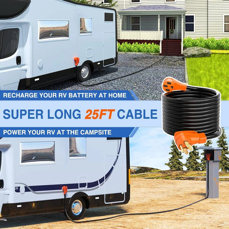 RV Parts 50 Amp 25FT RV EV Extension Cord 250V Heavy Duty 6/3+8/1 Gauge Pure Copper STW Wire UL ETL Listed 4 Prong Nema 14-50P 14-50R 50F/50M Cable Suit for RVs EVs Trailers Campers