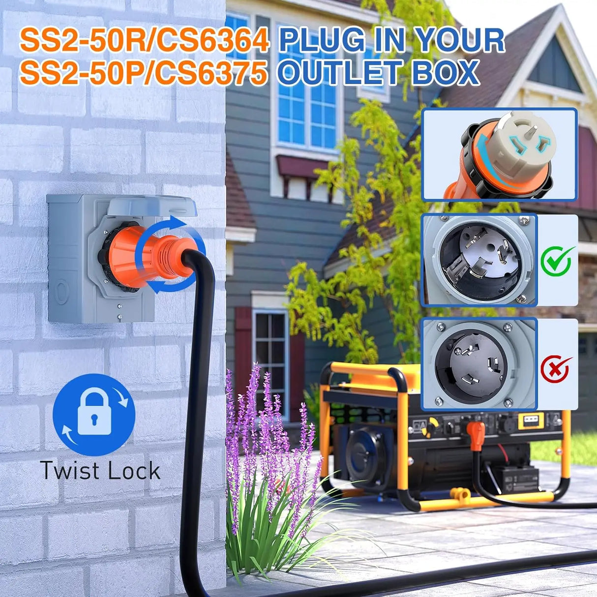 50Amp 50FT Generator Extension Cord Nilight