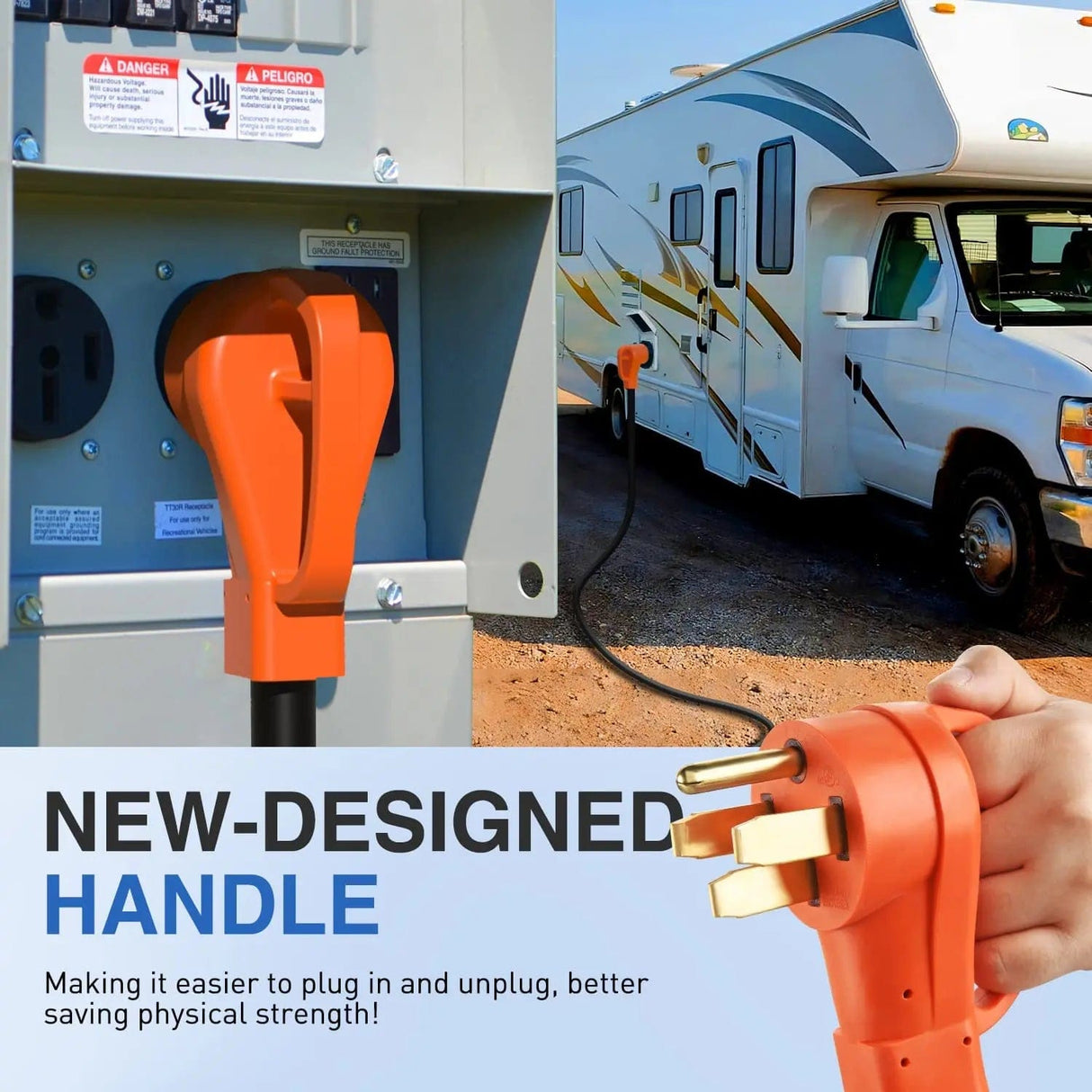 RV Parts 50 Amp 50FT RV EV Extension Cord 250V Heavy Duty 6/3+8/1 Gauge Pure Copper STW Wire UL ETL Listed 4 Prong Nema 14-50P 14-50R 50F/50M Cable Suit for RVs EVs Trailer Campers