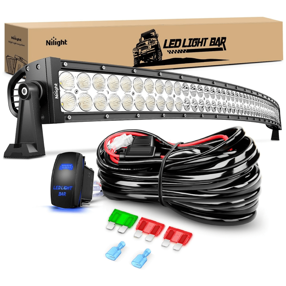 LED Light Bar 50" 288W Double Row Curved Spot/Flood Led Light Bar |12AWG Wiring Harness 5Pin Switch