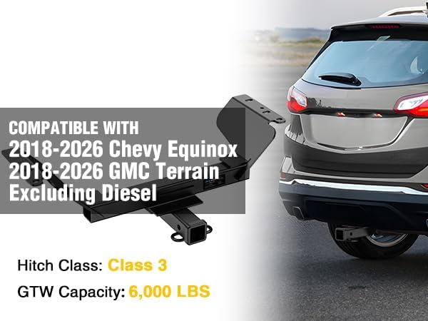 Class 3 Trailer Hitch Compatible with 2018-2026 Chevrolet Chevy Equinox (Excl.Diesel) 2018-2026 GMC Terrain (Excl.Diesel) 2 Inch Hitch Receiver fit Ball Mount Cargo Carrier Bike Rack Tow Hook