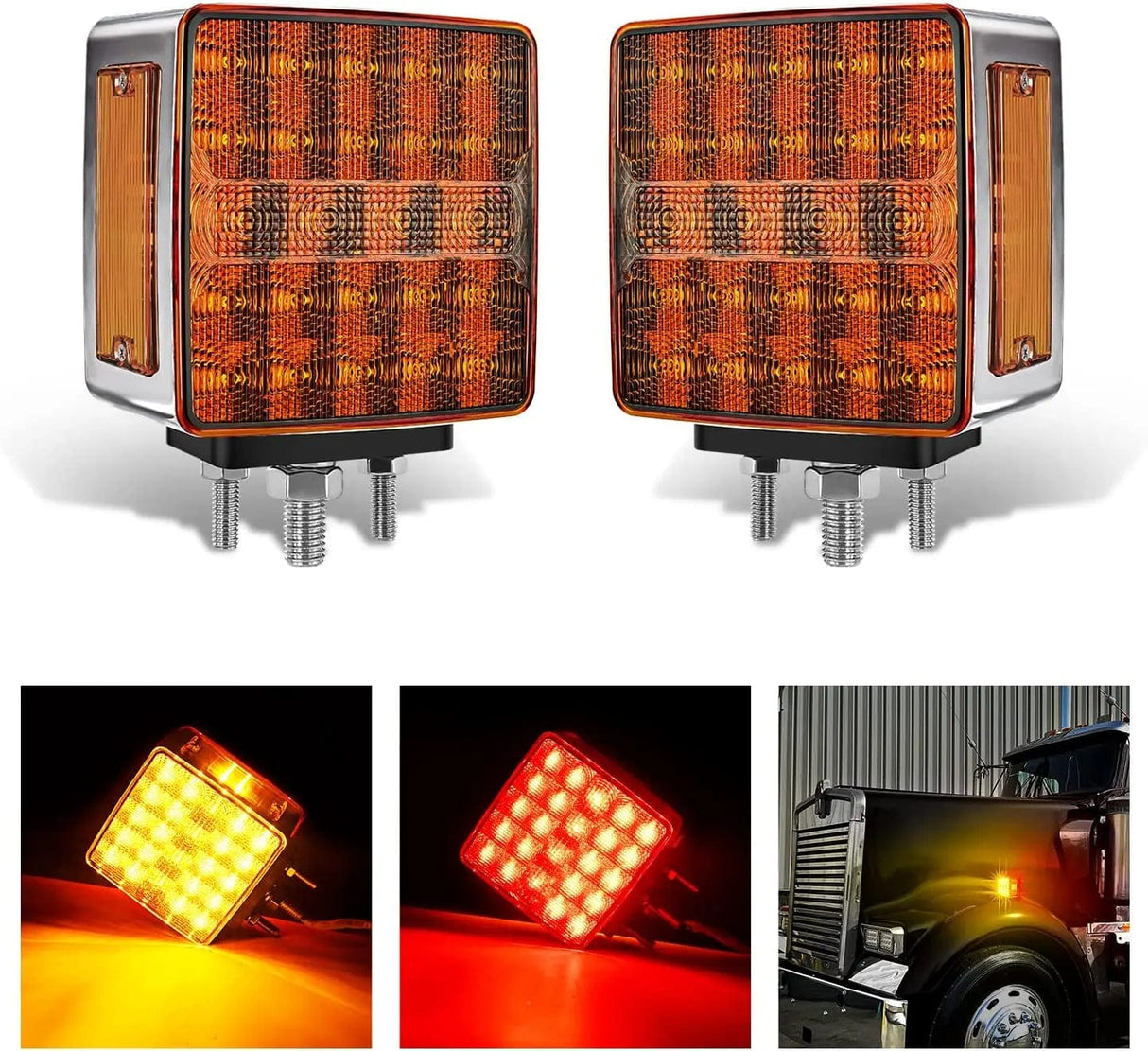 Trailer Fender Lights 52 Leds Amber Red Fender Pedestal Light (2 Pcs)