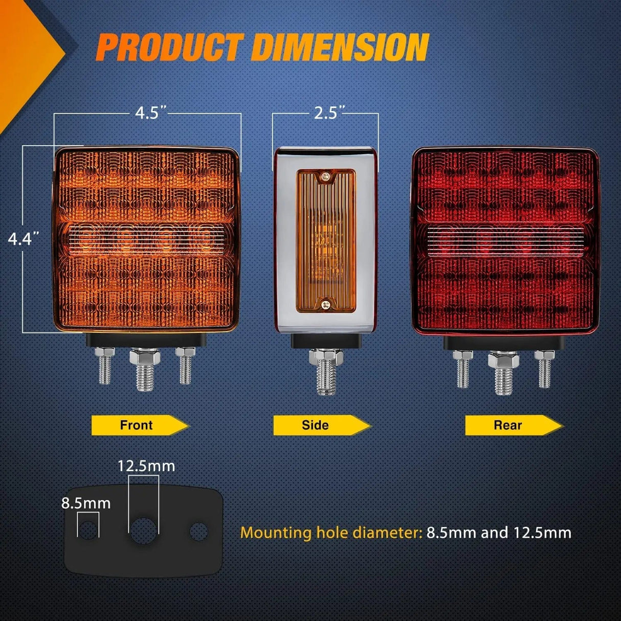 Trailer Fender Lights 52 Leds Amber Red Fender Pedestal Light (2 Pcs)