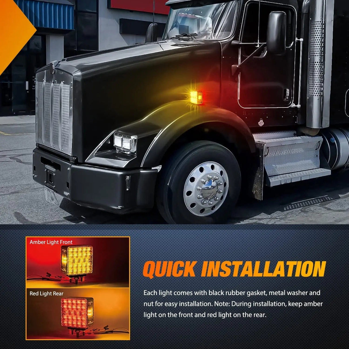 Trailer Fender Lights 52 Leds Amber Red Fender Pedestal Light (2 Pcs)