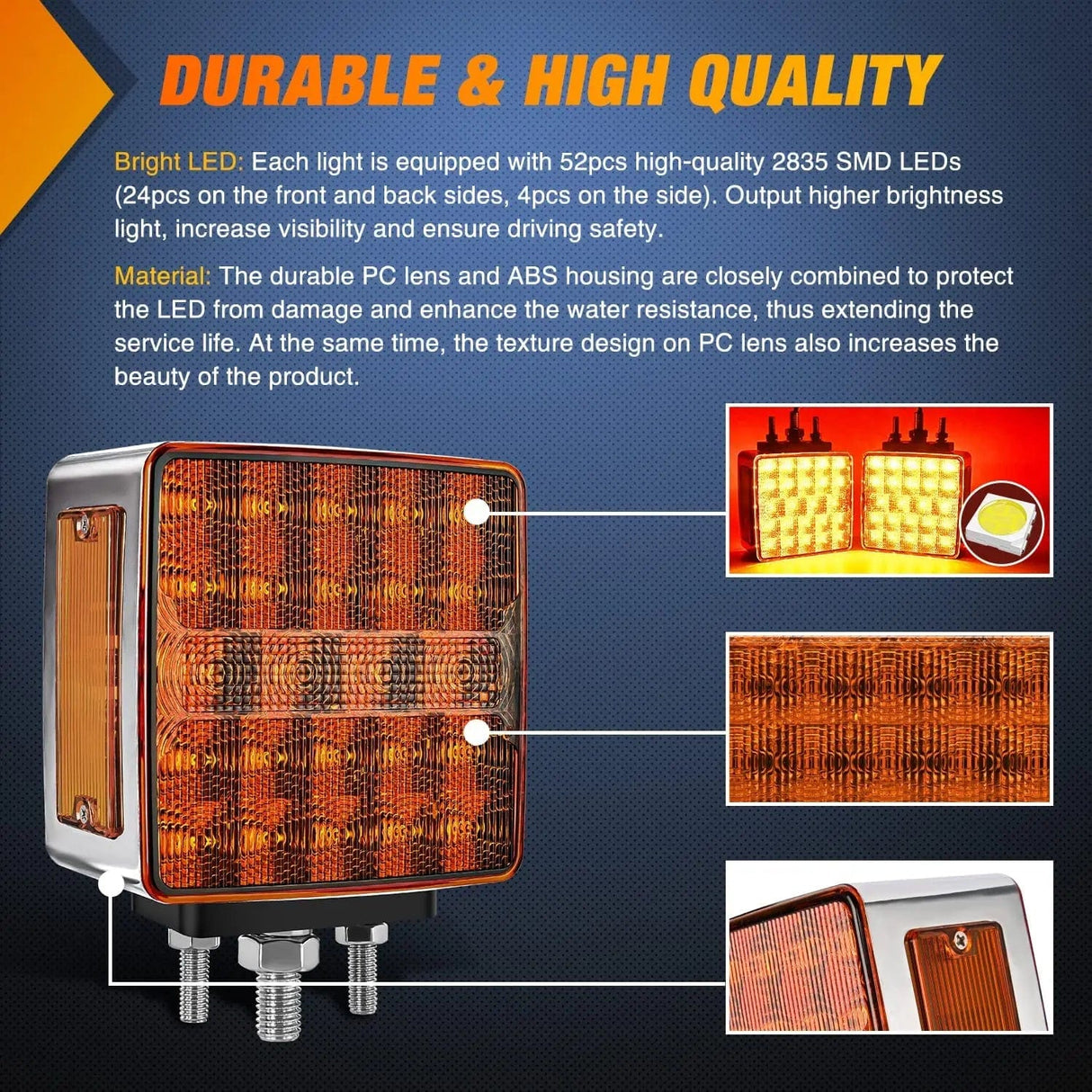 Trailer Fender Lights 52 Leds Amber Red Fender Pedestal Light (2 Pcs)