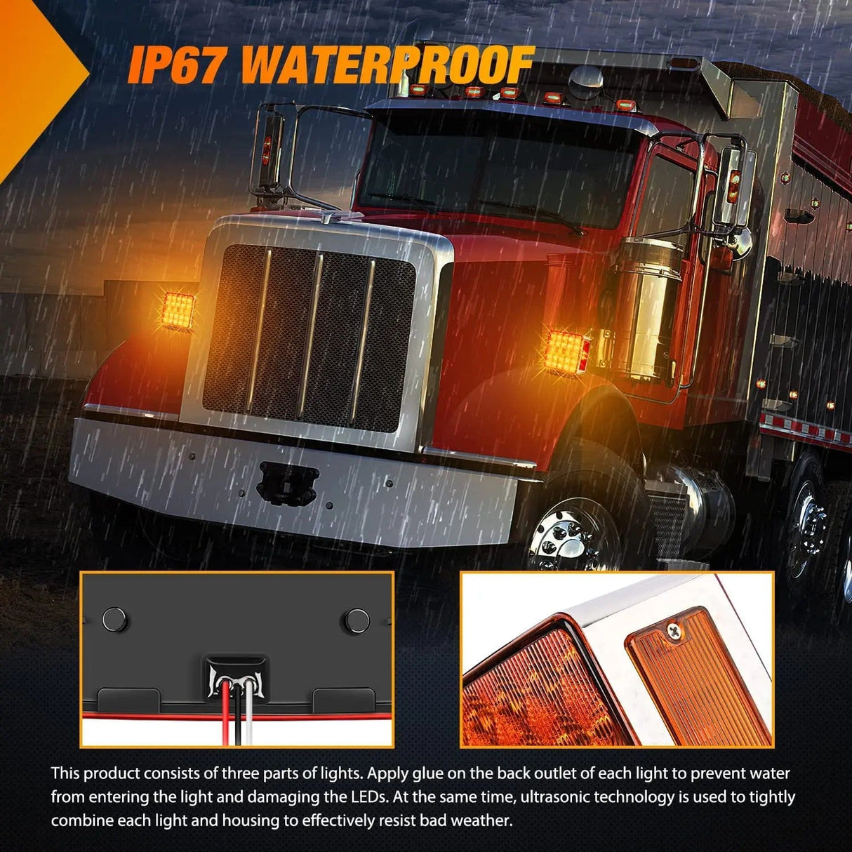 Trailer Fender Lights 52 Leds Amber Red Fender Pedestal Light (2 Pcs)