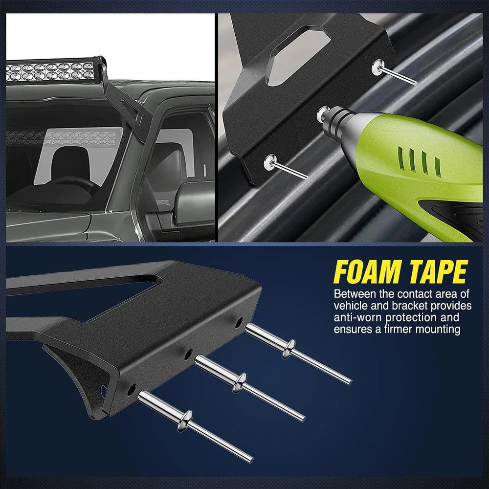 Mounting Accessory 52” Curved Light Bar Bracket at Upper Windshield Roof Cab for 2004-2018 Ford F150 & SVT Raptor (Pair)