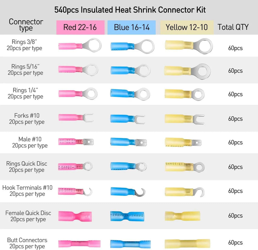 Accessories 540Pcs Heat Shrink Wire Connectors