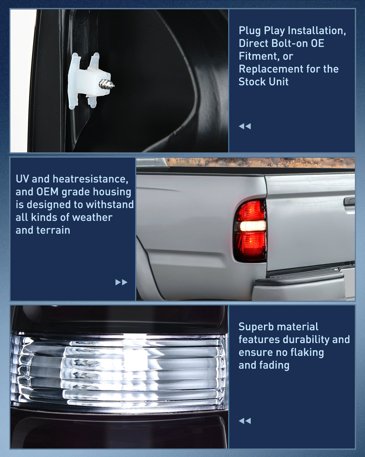 Taillight Assembly Compatible with 2001 2002 2003 2004 Toyota Tacoma Rear Lamp Replacement with Dark Red Housing Tail Lights Driver and Passenger Side