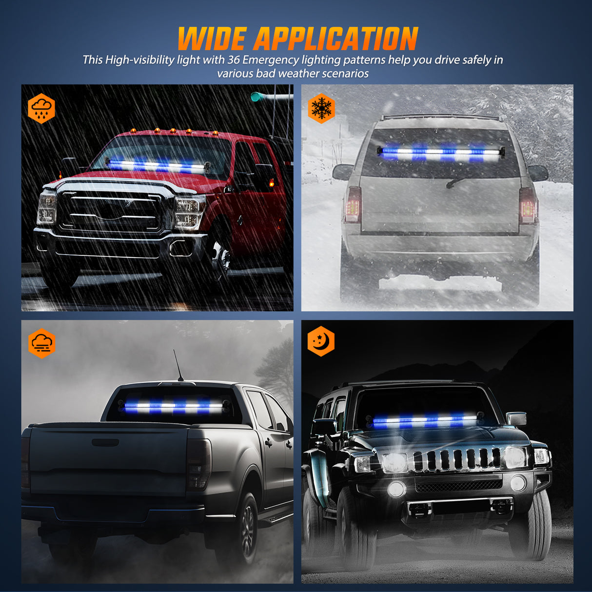 Nilight 144LED Traffic Advisor Strobe Light Bar with Controller Blue White Emergency Warning Lights Hazard Interior Front/Rear Windshield Flashing for Cars Plow Trucks Construction Vehicles