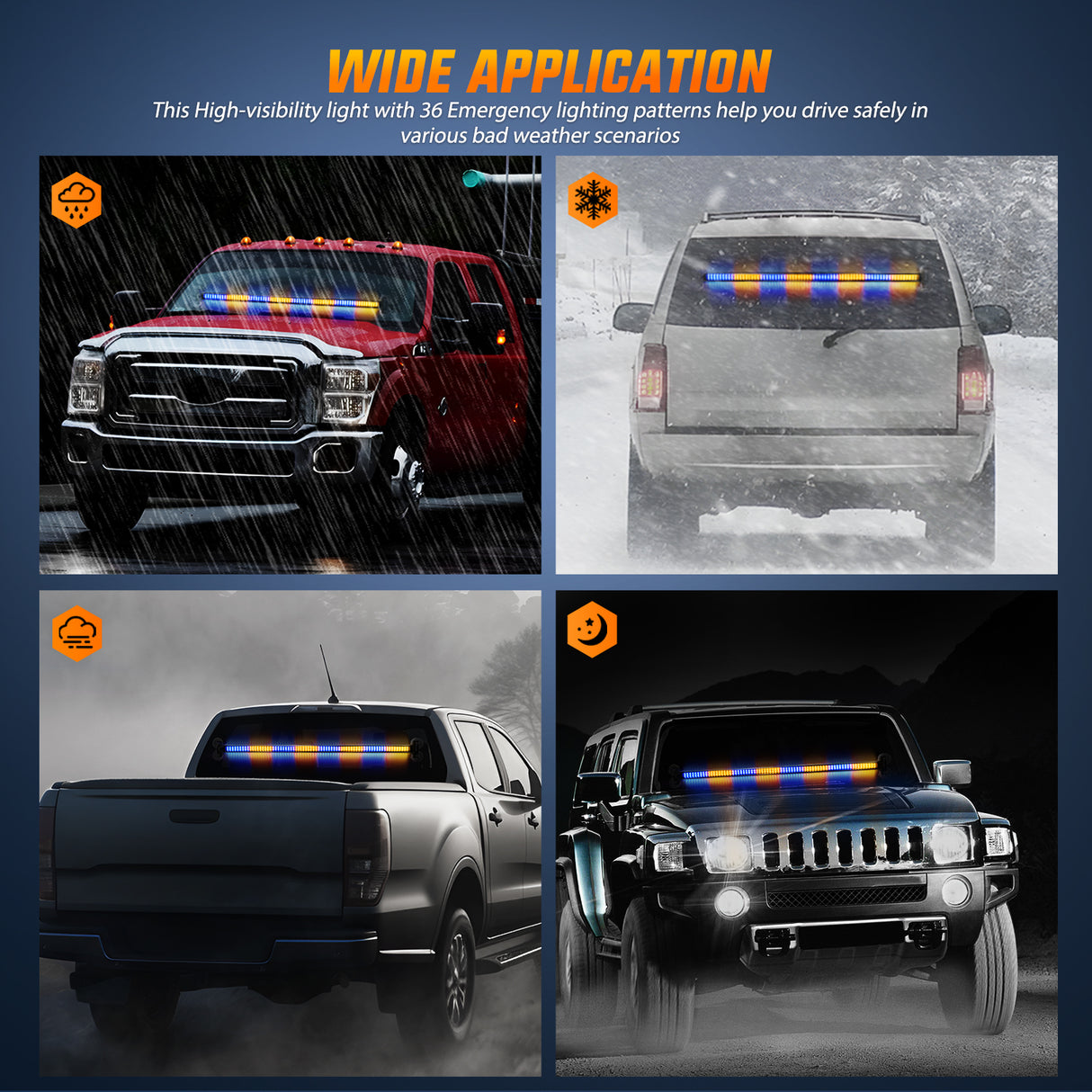 Nilight 144LED Traffic Advisor Strobe Light Bar with Controller Amber Blue Emergency Warning Lights Hazard Interior Front/Rear Windshield Flashing for Cars Plow Trucks Construction Vehicles