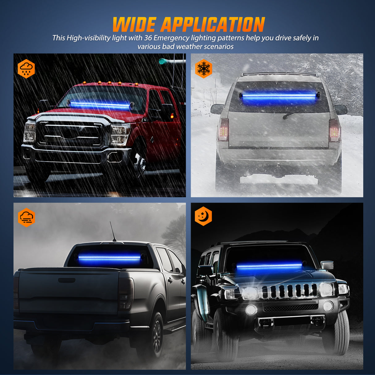 Nilight 144LED Traffic Advisor Strobe Light Bar with Controller Blue Emergency Warning Lights Hazard Interior Front/Rear Windshield Flashing for Cars Plow Trucks Construction Vehicles