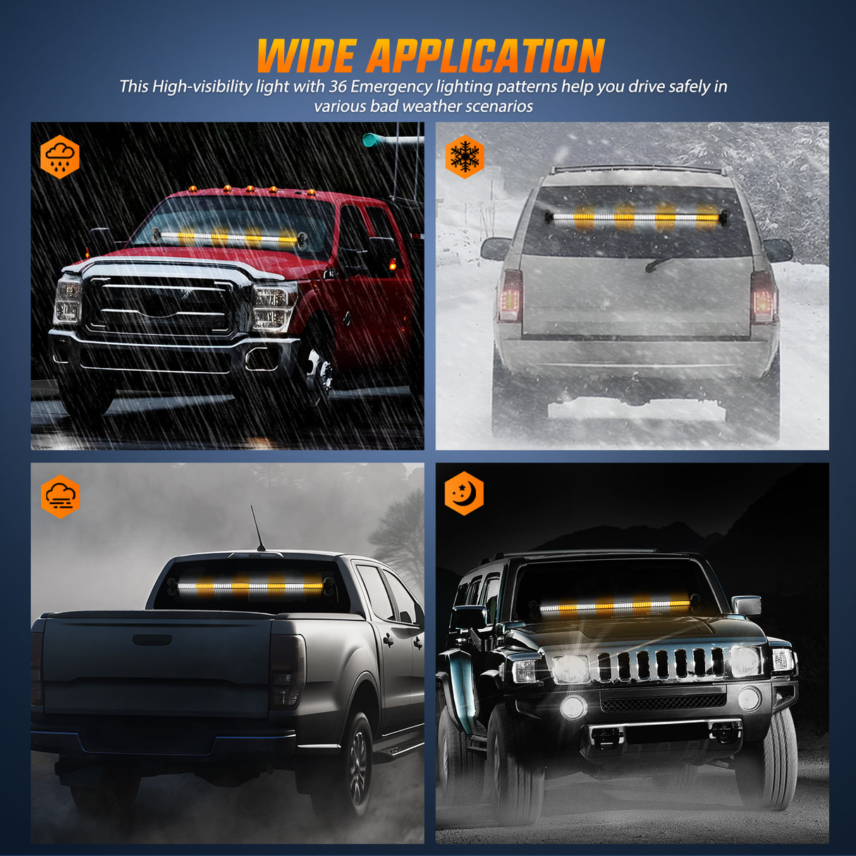 Led Strobe Light 144LED Traffic Advisor Strobe Light Bar with Controller Amber White Emergency Warning Lights Hazard Interior Front/Rear Windshield Flashing for Cars Plow Trucks Construction Vehicles